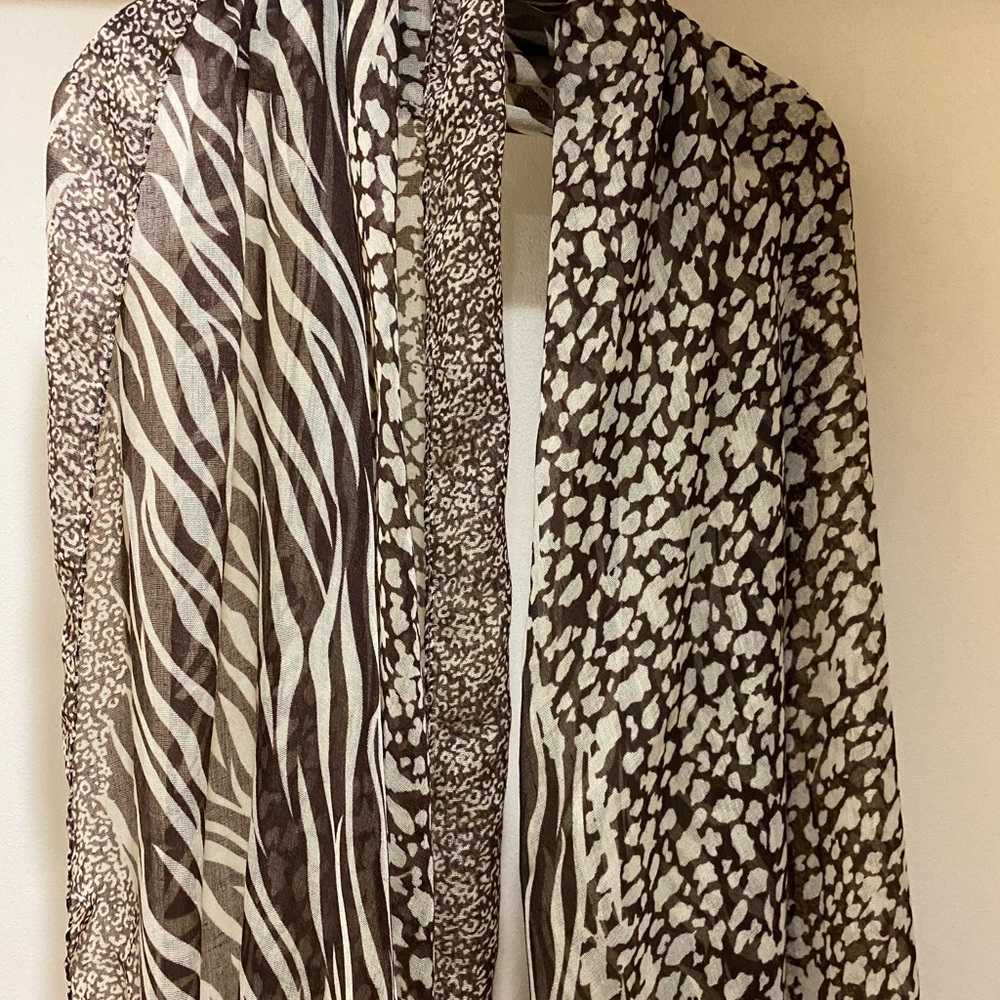 Cream and brown mixed animal print sheer scarf/wrap